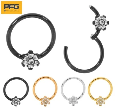 1pc Surgical Steel Gem Flower Hinged Hoop Segment Nose Septum Ring Earring Foto 1 de 4