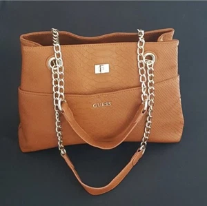 Vintage GUESS Sophia Brown Faux Leather Shoulder Bag Catch-All - Picture 1 of 10