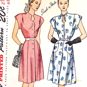 RARE OOP SIMPLICITY 1684 1940s KEYHOLE NECK SLIM DRESS bust 36 - Bild 1 von 5