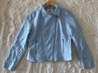 Justice Faux Leather Girls Moto Jacket Girls Size 18/20 Light Blue - Image 1 of 4