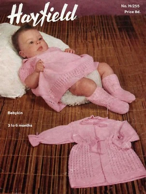 PRINT of Baby Matinee Set Dress Coat Boottees Hayfield 255 - Pattern - Image 1 of 4