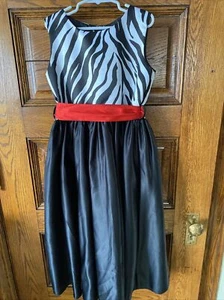 KIKI KIDS USA Black White & Red Zebra Print Fancy Sleeveless DRESS, GIRLS SZ 10 - Picture 1 of 7