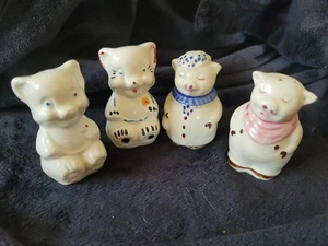 4 Vtg Shawnee Pig Bear Salt Pepper Shakers Cottage Core Winnie  Blue Pink White - Picture 1 of 10