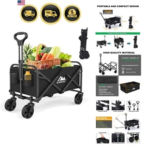 Foldable Utility Wagon Heavy Duty Collapsible Cart on Wheels 200 lbs Capacity - Picture 1 of 9