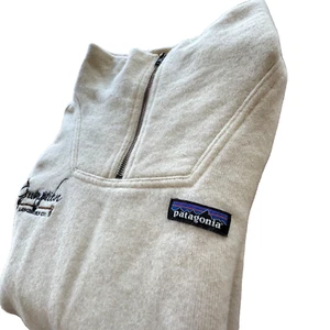 Patagonia Woolie Fleece Sweater Mens L Pullover 1/4 Zip Wool Blend Oyster White - Picture 1 of 13