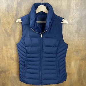 TALBOTS Size M Full Zipper Puffer Quilted Vest 2 Pockets Navy Blue Down Filled - Picture 1 of 7