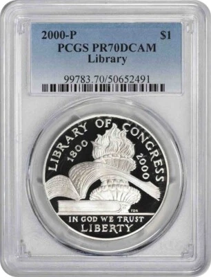 2000-P Library of Congress Silver Commemorative Dollar PR70DCAM PCGS Proof 70 DC - Image 1 of 2