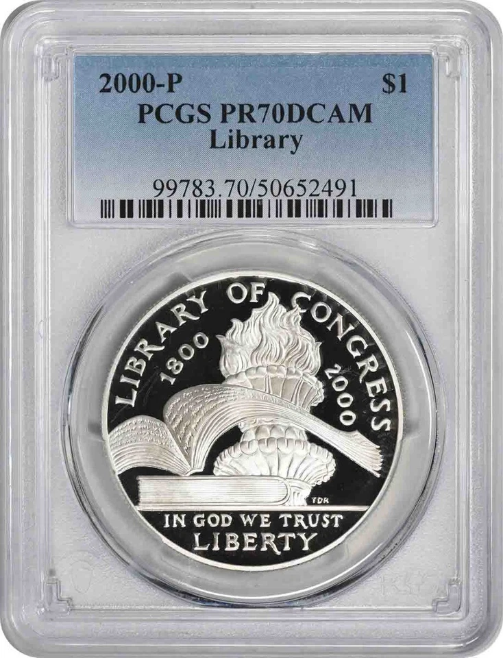 2000-P Library of Congress Silver Commemorative Dollar PR70DCAM PCGS Proof 70 DC - Image 1 of 2