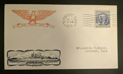 1943 USS Mississippi Hampton Iowa a Latimer Iowa cubierta patriótica Foto 1 de 2