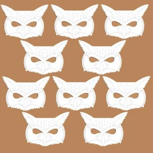 10 Card Owl Childrens Face Masks to Colour in - Party Masks Fillers Fancy Dress - Picture 1 of 1