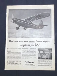 Vintage Stinson | Voyager Airplane Original Magazine Ad | 1947 | 10.5" x 14" - Picture 1 of 7