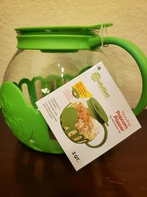 NEW Ecolution Glass Micro Pop 3 Quart Microwave Popcorn Popper NEON GREEN NIB - Image 1 of 4