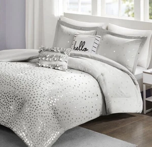 GREY METALLIC 5pc King COMFORTER SET : SPARKLE GRAY GLAM CHIC GLAMOUR OMBRE - Picture 1 of 8