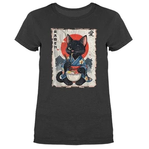Kawai Cat Eating Ramen Noodle - Japanischer Anime Manga Damen T-Shirt - Bild 1 von 19