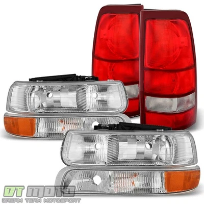 1999-2002 Chevy Silverado 1500 2500 3500 faróis + luzes de para-choque + conjunto de lâmpadas traseiras - Imagem 1 de 4