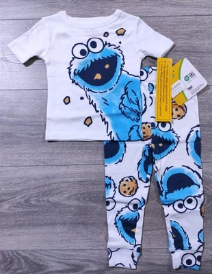 Pijama Cookie Monster 2T Niño Niñas Niños Blanco Calle Sésamo Algodón Ajuste Ajustado Foto 1 de 4