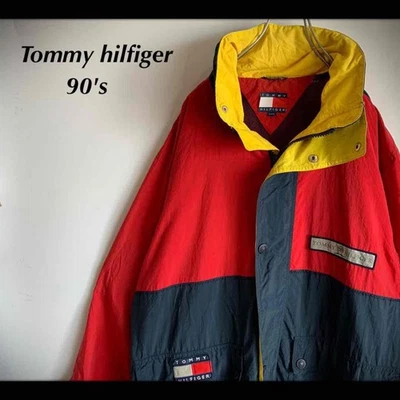 TOMMY HILFIGER Zipper Jacket Logo Size M Nylon Yellow Red Navy Used Men - Image 1 of 4