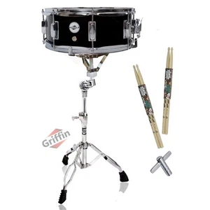 GRIFFIN Snare Drum Kit + Snare Stand, 2 Pairs Maple Wood Drum Sticks & Drum Key - Picture 1 of 14