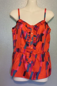 Marc by Marc Jacobs Ruffled Silk Cotton Flamingo Red Strappy Tank Top Size 2 - Picture 1 of 5