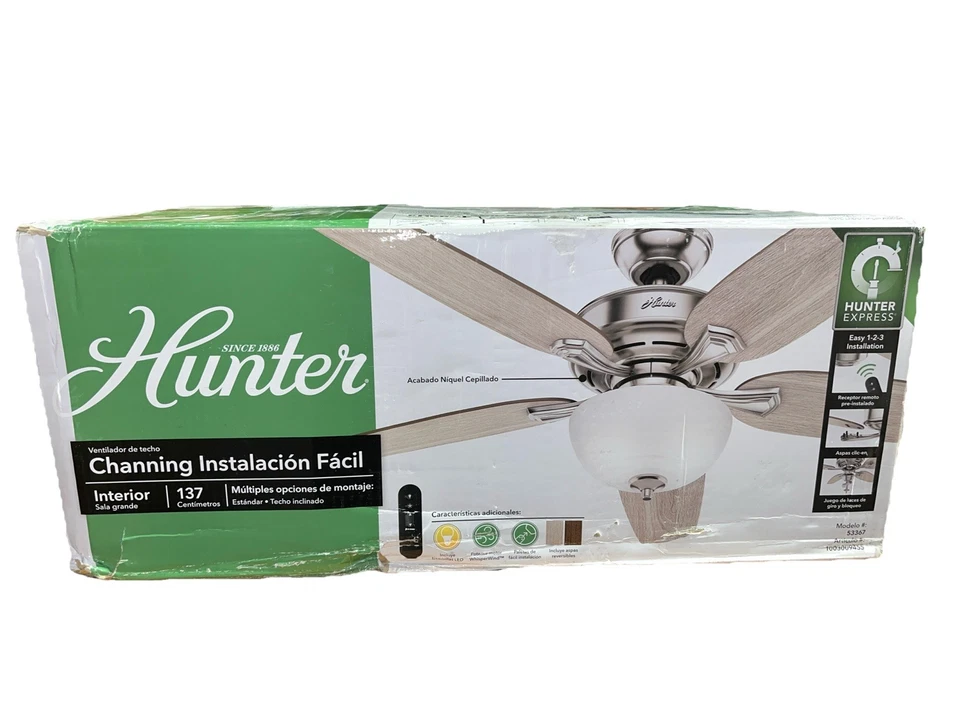 Hunter Channing 54"Ceiling Fan 53366 "049694533678" Missing Glass - Image 1 of 3