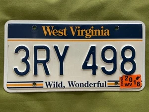 West Virginia Wild Wonderful Car License Plate EXC 3RY 498 Expired 2018 Auto - Picture 1 of 2
