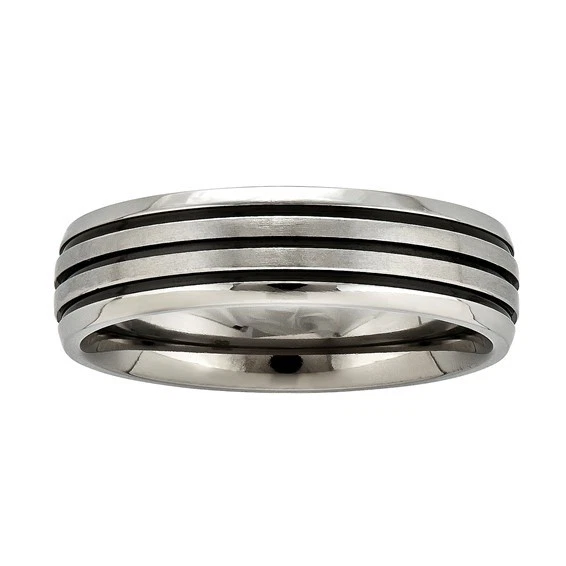 Anillo de titanio 6 mm para hombre. Acero inoxidable pulido negro esmaltado ajuste estándar Foto 1 de 1