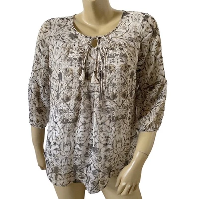 ST JOHNS BAY Womens Size Small Pleated 3/4 Sleeve Keyhole Peasant Blouse Shirt Foto 1 de 4