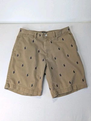 Polo Ralph Lauren All Over Pony Chino Shorts Brown Navy Ponys Men's Size 33  - Image 1 of 4