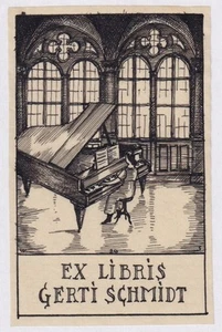 Exlibris Willy Schmitt Schmid Klavier drawing Zeichnung bookplate Ex-Libris 1920 - Imagen 1 de 1
