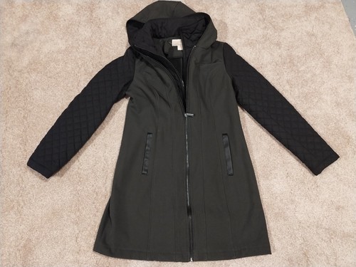 Cappotto donna Michael Kors piccolo lungo look a strati nero e verde invernale autunno...