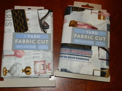 Paris Theme 100% Cotton Fabric One Yard New in Pkg, Lot of 2 Pkgs 44" Wide - Image 1 of 3