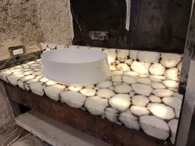 Stunning White Agate Bathroom Counter Top, Handmade Kitchen Slab Table Home Deco - Image 1 of 4