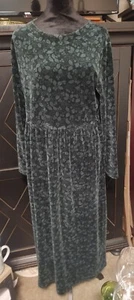 VTG L.L. Bean Green Burnedout Velvet Maxi Dress S 14 Christmas Holly Long Sleeve - Picture 1 of 9