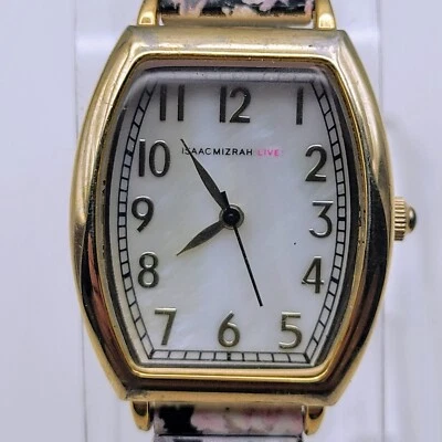 Isaac Mizrahi Live Ceramic Watch Mother Of Pearl Face, Gold Tone Tank Style Case - Image 1 of 4