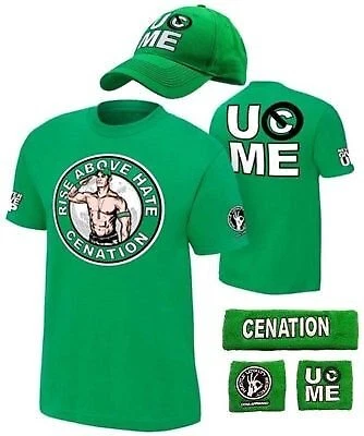 John Cena Mens Green Costume Hat T-shirt Wristbands Cover