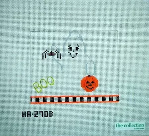 Halloween Boo Ghost Pumpkin Rollup Ornament Hand Painted Needlepoint Canvas WK - Picture 1 of 1