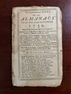 Astronomical Diary Almanack For Year of our Lord 1759, Nathaniel Ames INCOMPLETE - Image 1 of 3