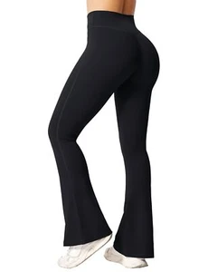 Women's Flare Yoga Pants with Pockets High Waisted Bootcut Tummy Control - Picture 1 of 6
