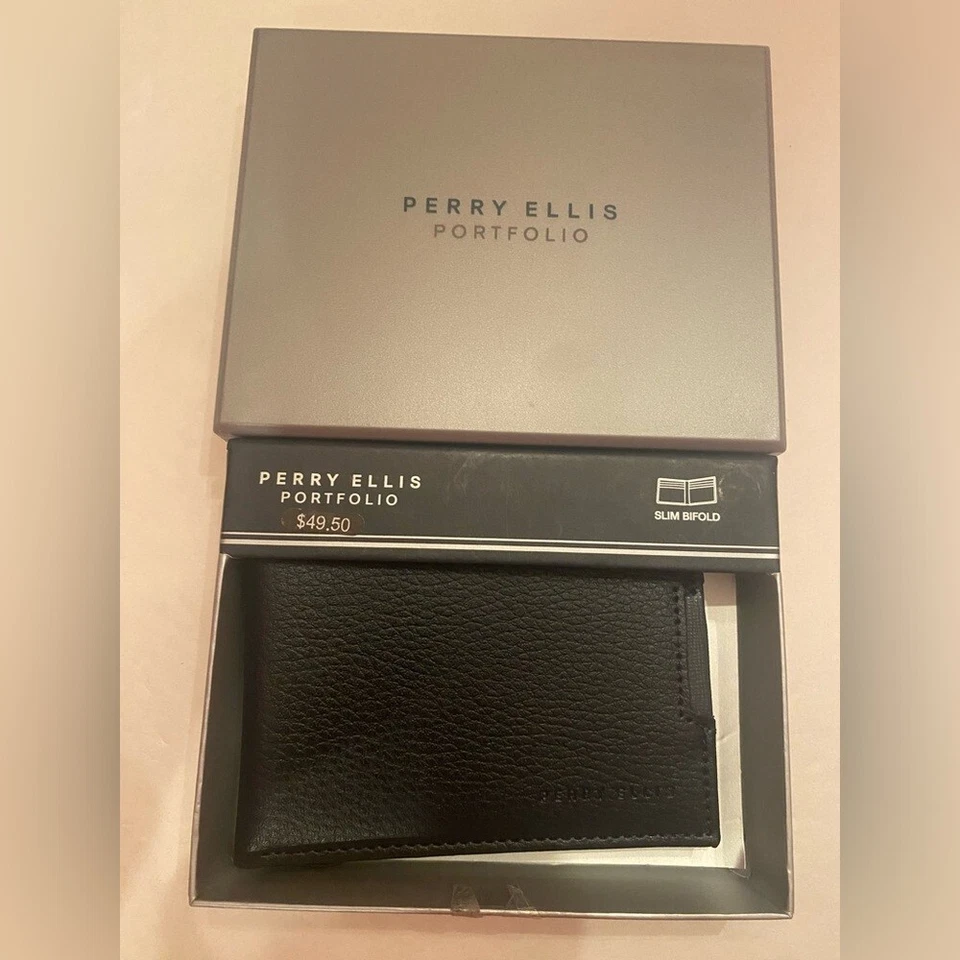Perry Ellis Portfolio Slim Bifold Wallet Navy NWT - Image 1 of 4
