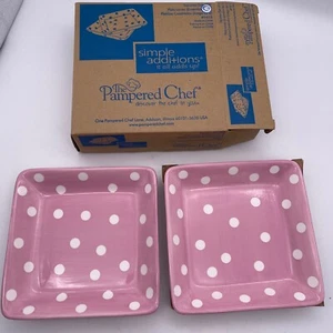 Pampered Chef Simple Additions Help Whip Cancer Pink Polka Dot Plates Set of 2 - Picture 1 of 8