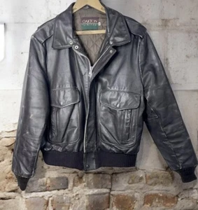 Oakton Bomber Jacket Men’s 44 Brown Leather Thrashed 80s 90s Pilot Aviator - Picture 1 of 14