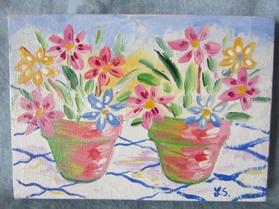 Small Oil Painting 7” x 5” Floral Granny Cottage Core Signed Dated 1997 No Frame - Image 1 of 4