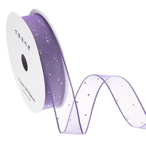 1 Inch x 10 Yard Organza Sheer Ribbon with Silver Rhinestone, Purple - Picture 1 of 6