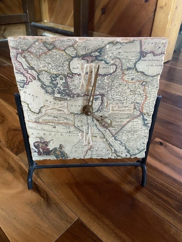 Unique EMPIRE ART Stone Map Geographer Battery Clock Table Desk Mantle USA MADE Cover