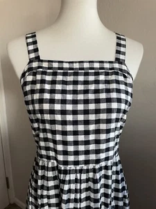 LOFT Outlet Gingham Sleeveless Midi Dress Black White Size 4 Prairie X Back - Picture 1 of 6