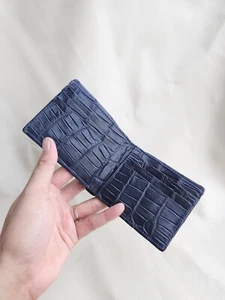 Black/Navy blue Doubleside 100% Genuine EXOTIC Leather Skin Men's Bifold Wallet - Picture 1 of 13