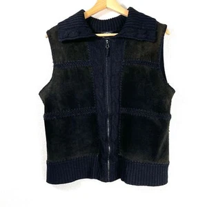 Designers Studio Originals Women's 100% Leather Knit Vest Green Black Size L - Picture 1 of 6