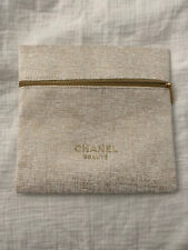 Chanel Beaute Navy White/Gold Square Zip Pouch, 7.5x7.5 in-NEW IN BOX