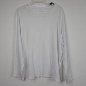 Eileen Fisher Crew Neck Long Sleeve Top Shirt White Plus Size 2X Organic Linen - Picture 1 of 9