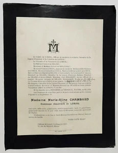 CHAMBARD Loriol Silans FAIRE PART Senailhac MILLERET Perriere Verneuil 1923 - Picture 1 of 2